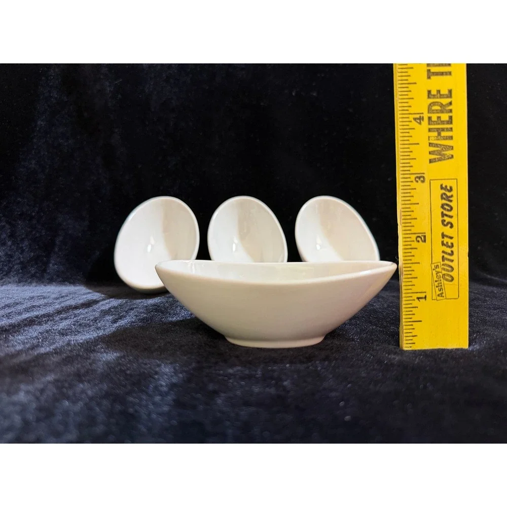 Crate & Barrel Mini Oval Sauce Dish Porcelain White Dipping Bowls Set of 4